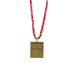 I Am Always Protected Gold Pendant Red Beaded Necklace