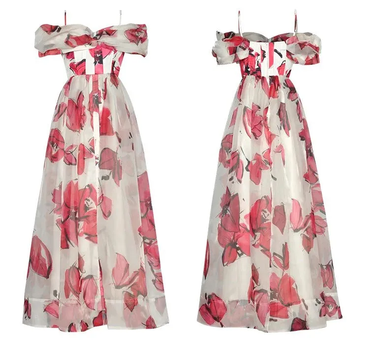 Imani High waisted printed Bohemian Holiday Elegant Mixi Dress