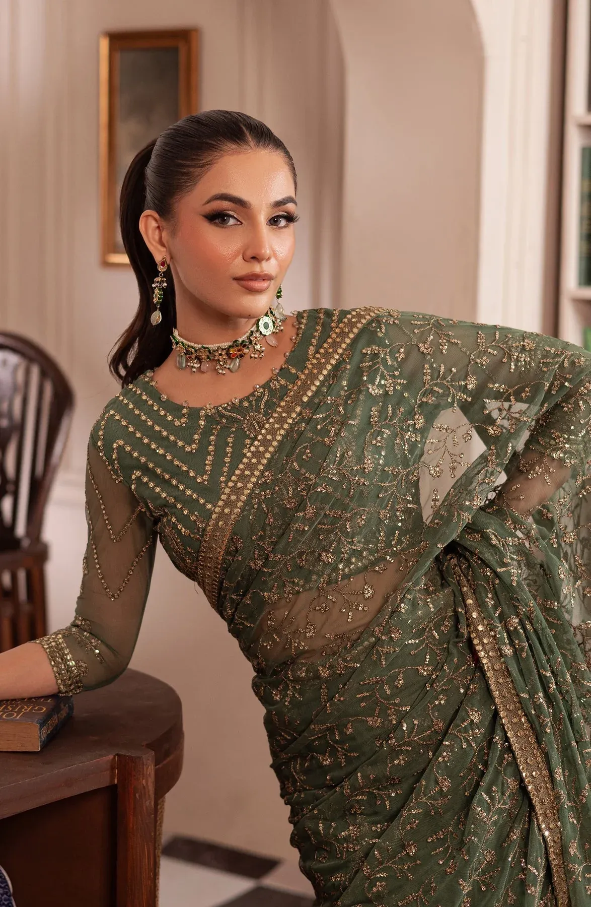 Inayat By Zarif Wedding Formals Net Embroidered Unstitched Saree 04 SHABAB