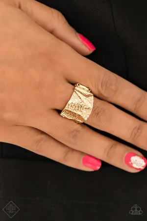 Industrial Indentation - Gold - Beveled Frame White Rhinestone Paparazzi Ring - April 2020 Magnificent Musings