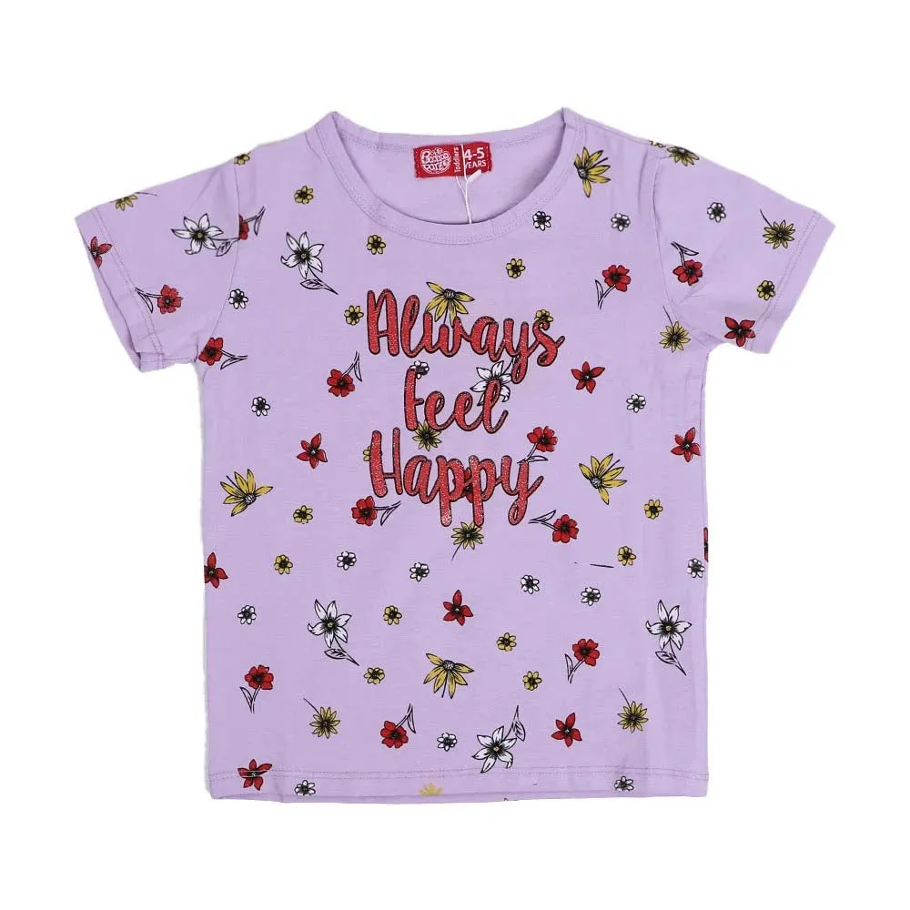 Infants Always Feel Happy T-Shirt For Girls - Purple | Bachaa Party Baby Clothes Girls Tops & T-Shirts