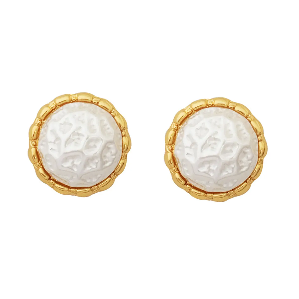 Iridescent Pearl & 18K Gold-Plated Hammered Round Stud Earrings