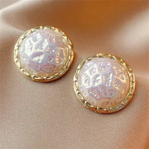Iridescent Pearl & 18K Gold-Plated Hammered Round Stud Earrings