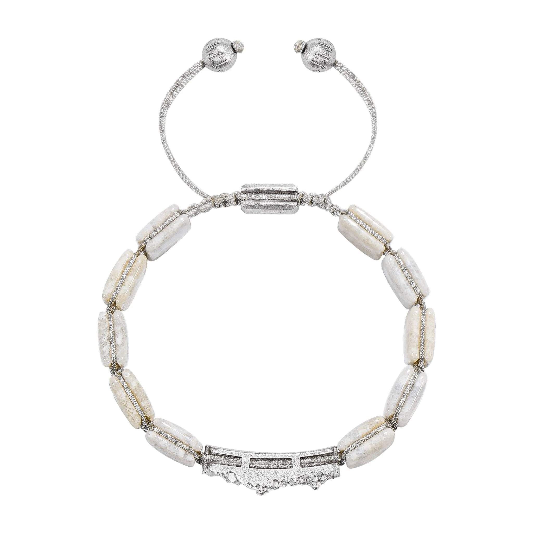 Ivory Agatized Coral Twin Ammonite Bracelet