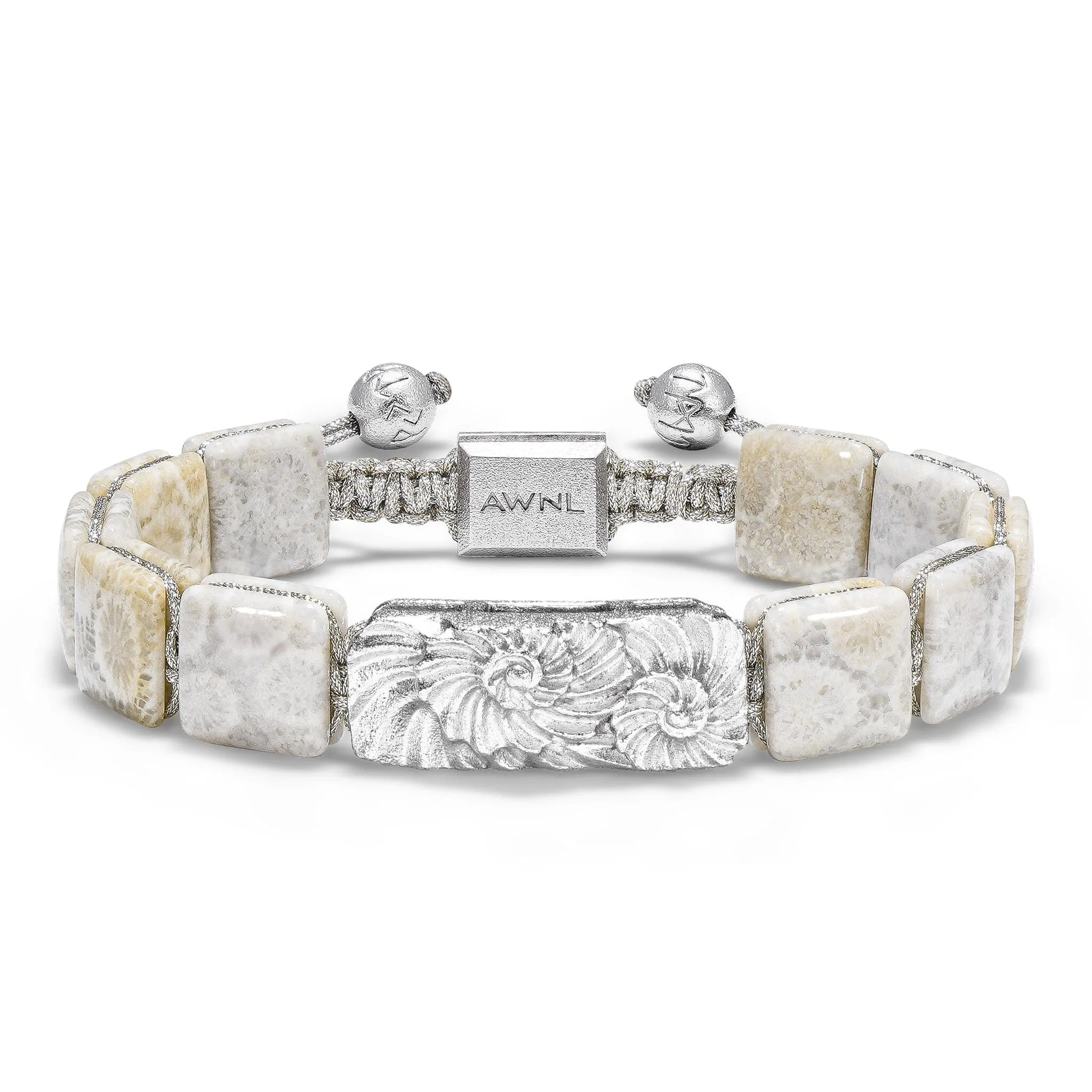 Ivory Agatized Coral Twin Ammonite Bracelet