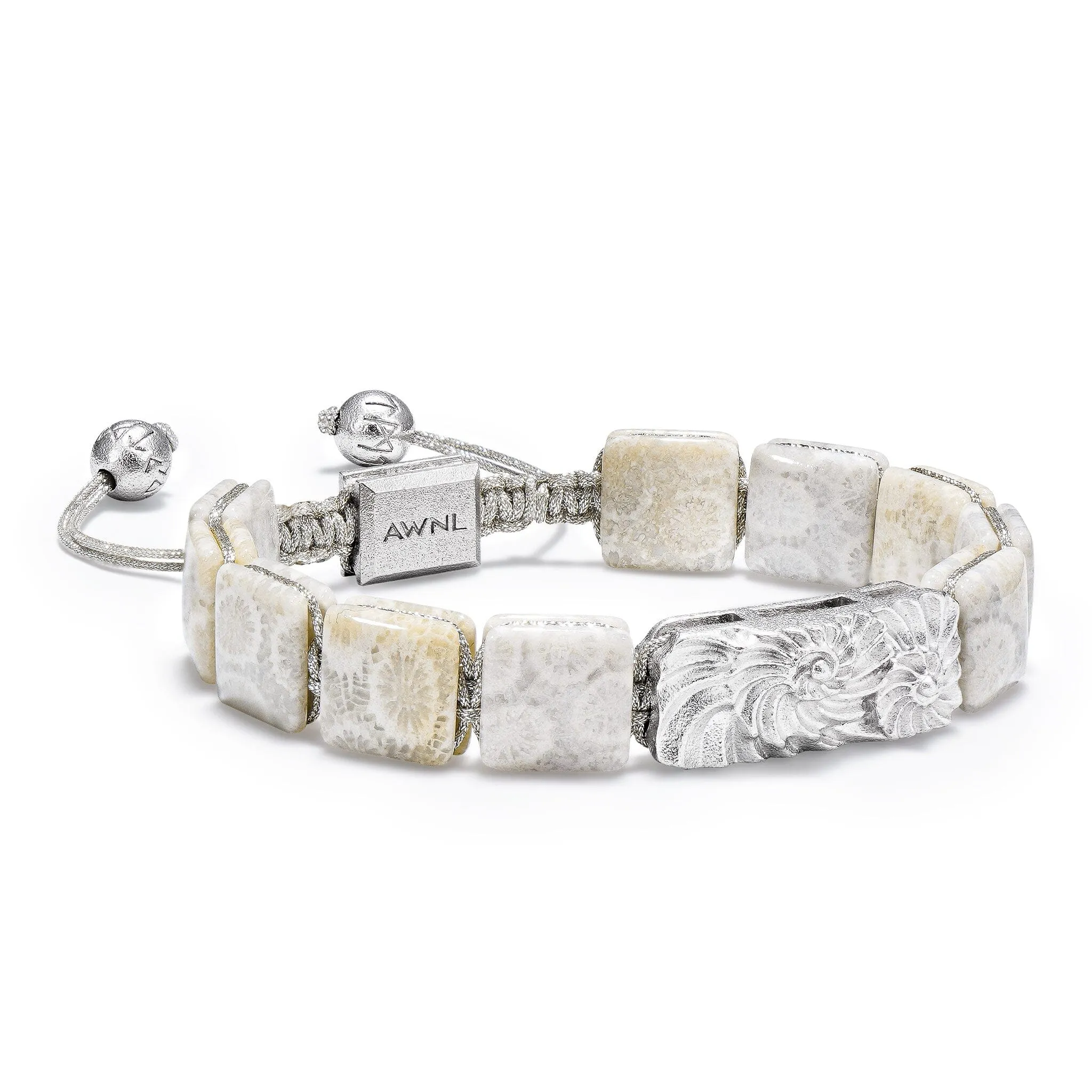Ivory Agatized Coral Twin Ammonite Bracelet