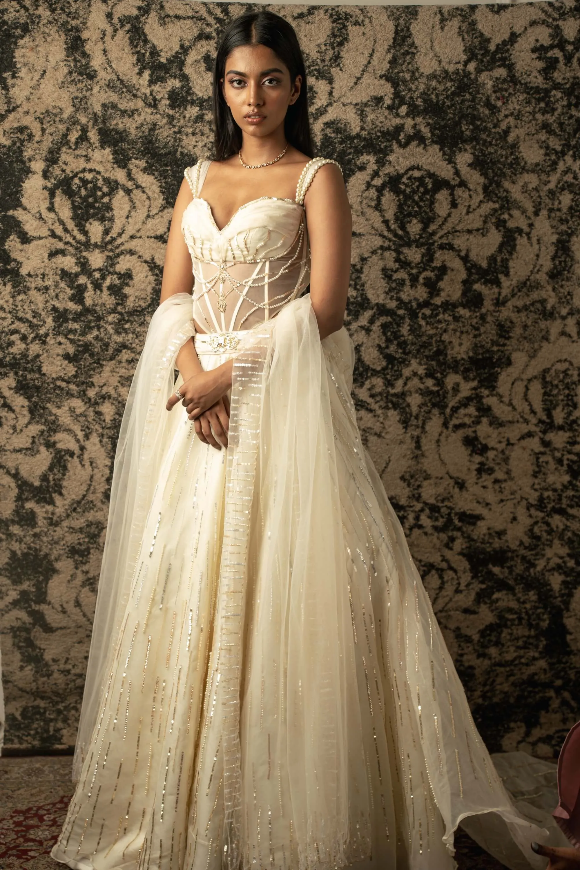 Ivory embroidered lehenga set