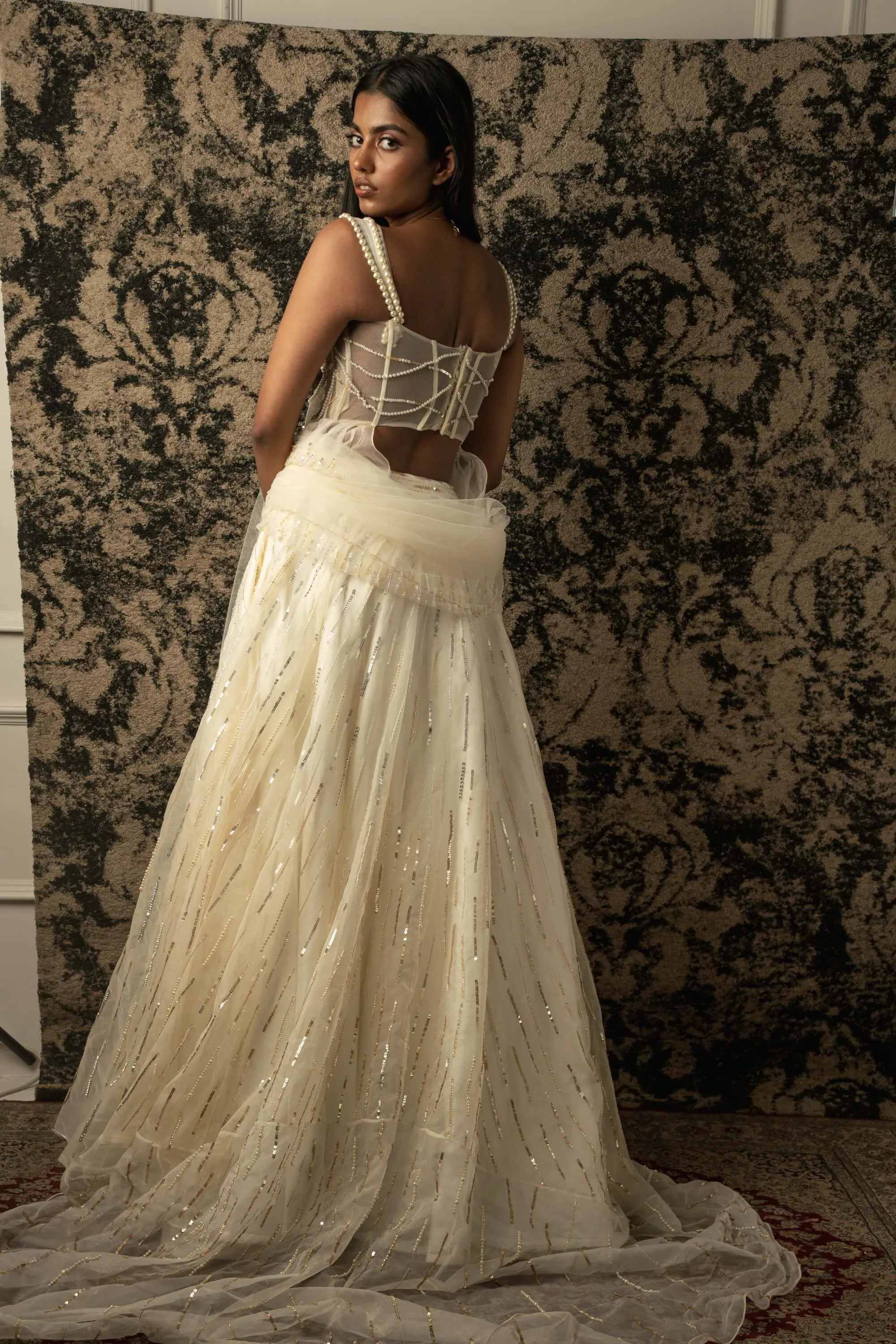 Ivory embroidered lehenga set