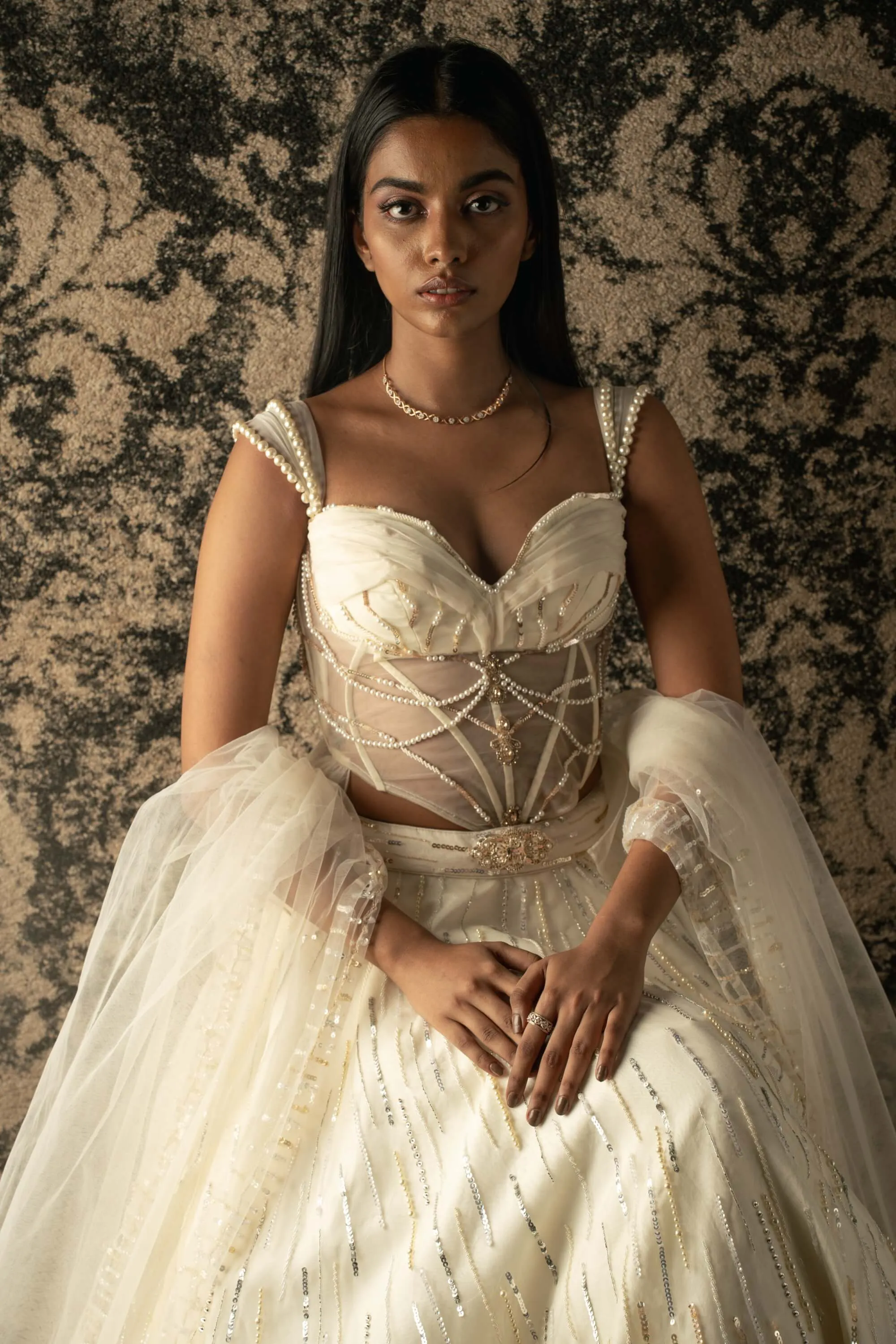 Ivory embroidered lehenga set