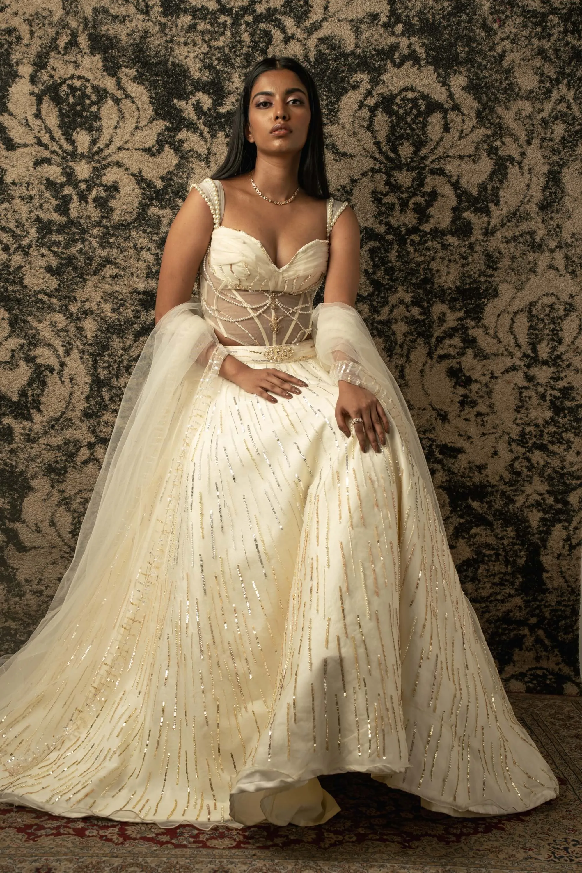 Ivory embroidered lehenga set