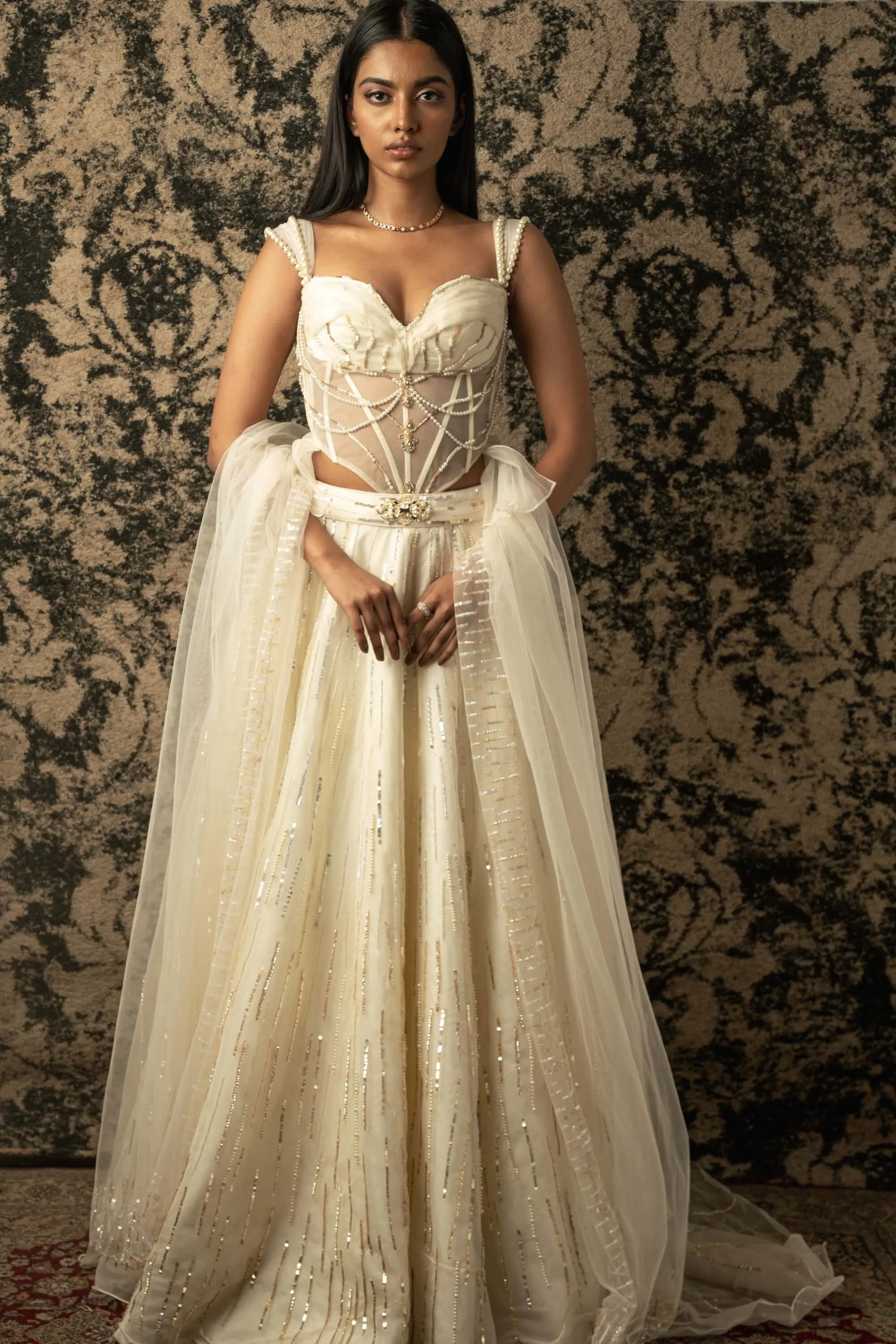 Ivory embroidered lehenga set