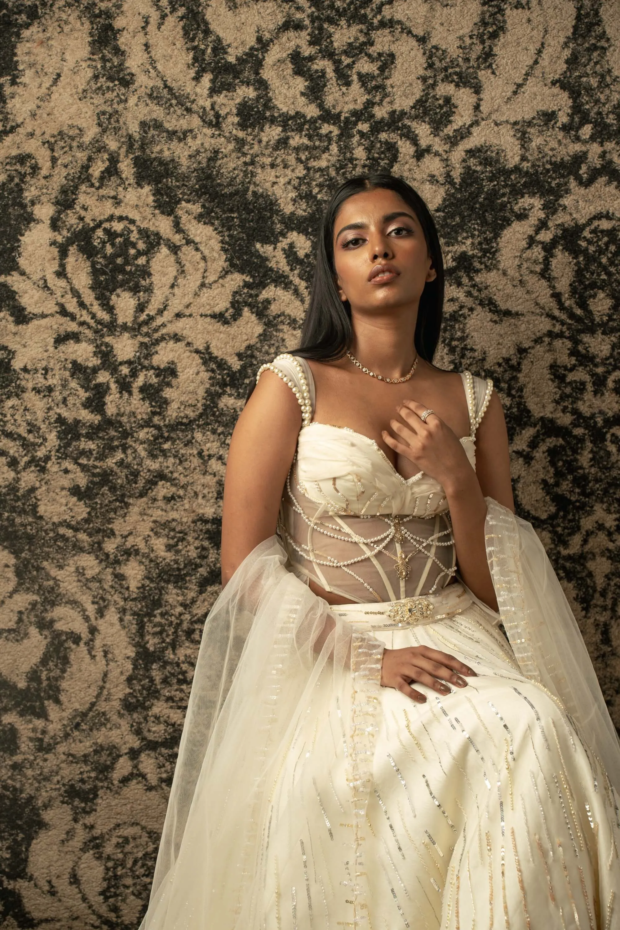 Ivory embroidered lehenga set