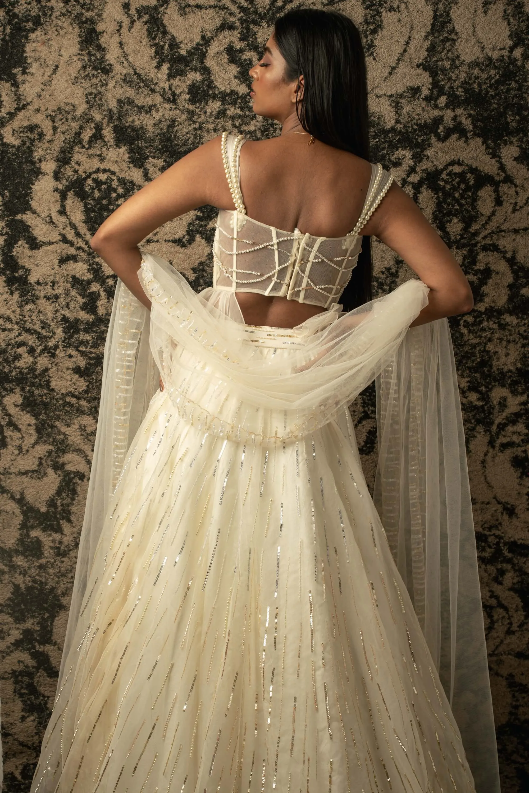 Ivory embroidered lehenga set