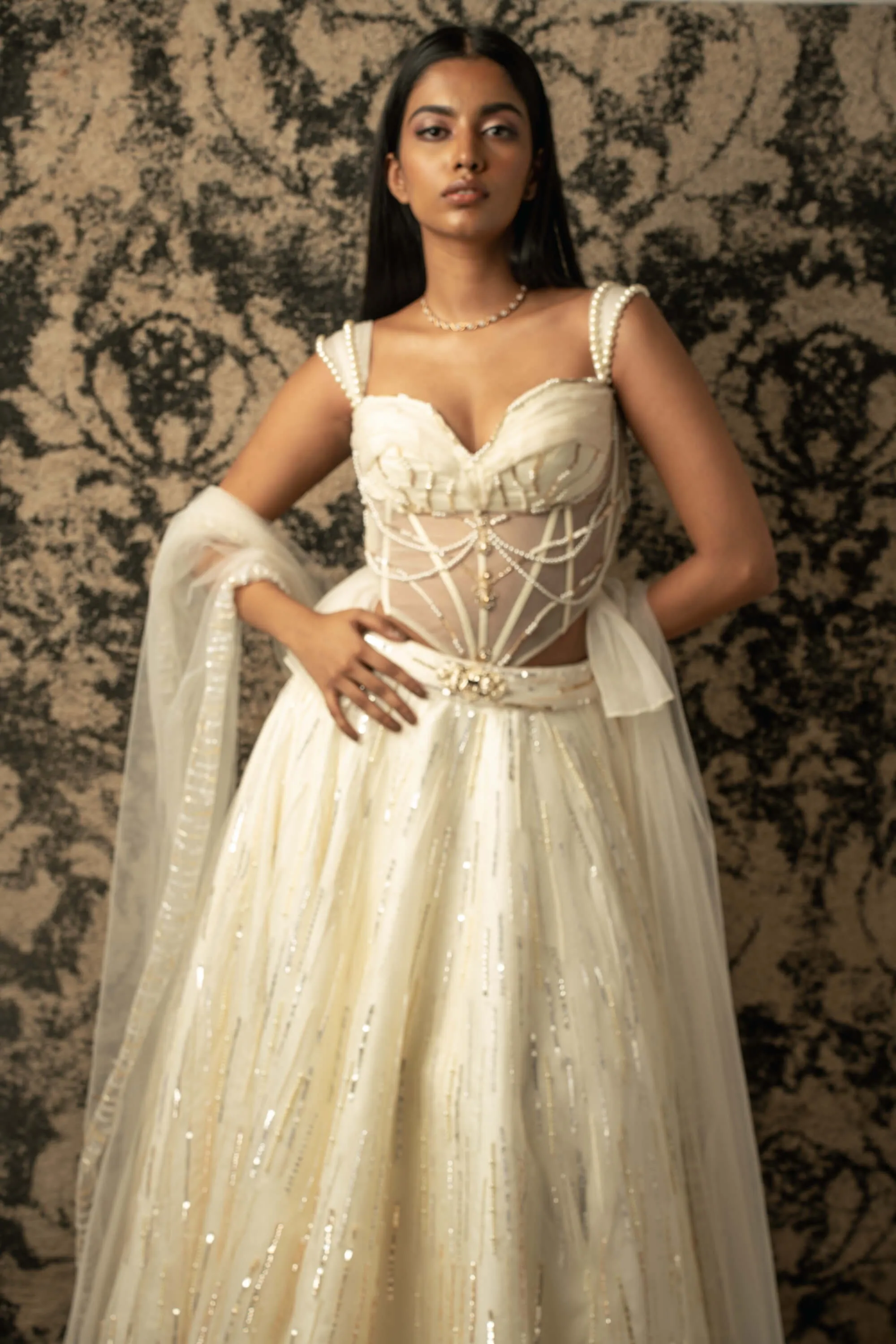 Ivory embroidered lehenga set