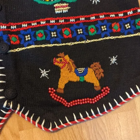 Jacque &amp; Koko Christmas Sweater Vest Womens 22/24 Beads Ugly Embroidered