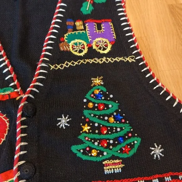 Jacque &amp; Koko Christmas Sweater Vest Womens 22/24 Beads Ugly Embroidered