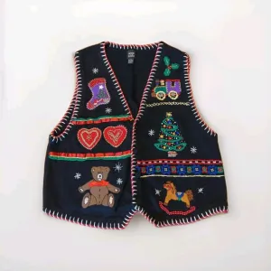 Jacque &amp; Koko Christmas Sweater Vest Womens 22/24 Beads Ugly Embroidered