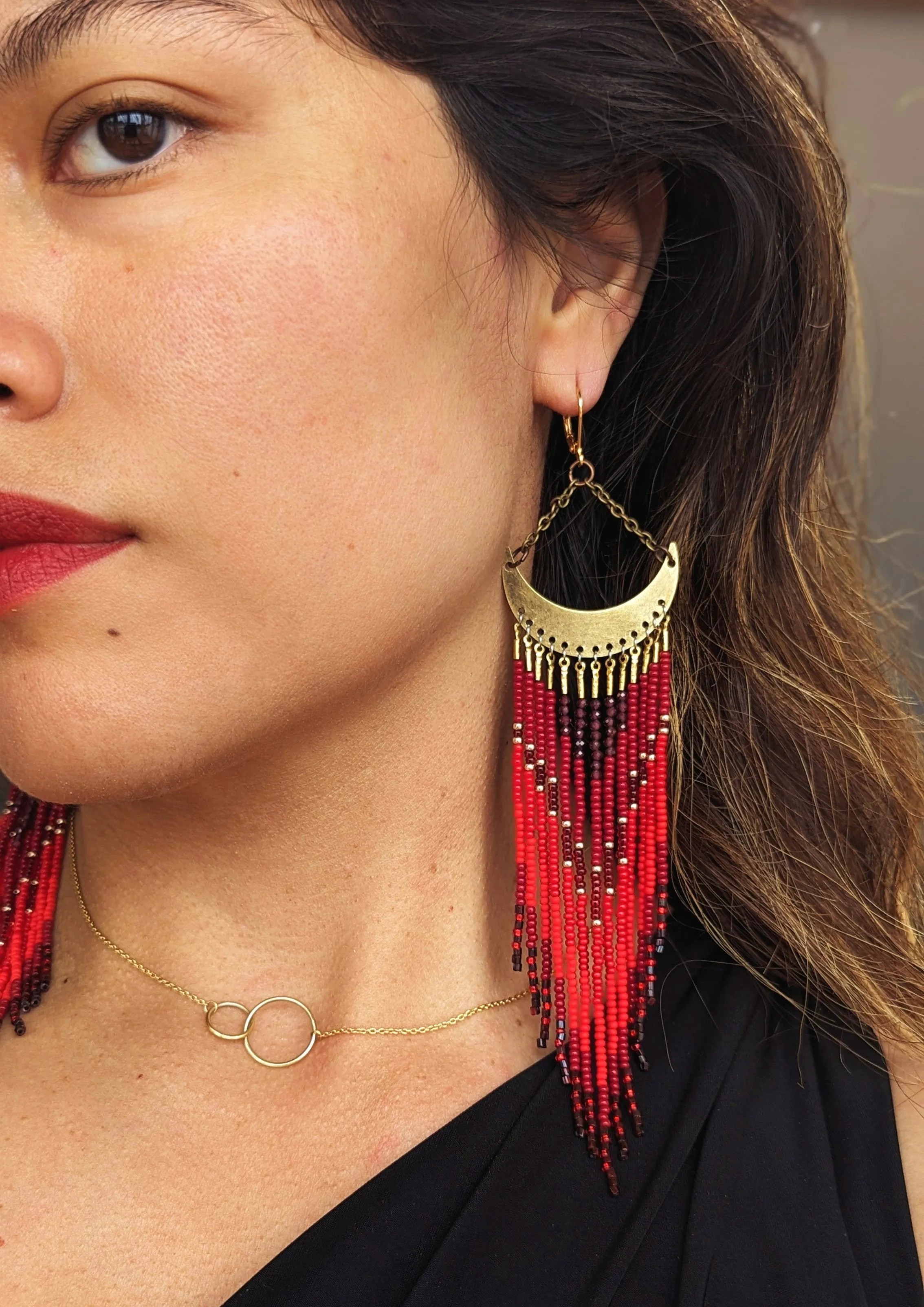 Jezebel Bloody Moon Seed Bead Earrings