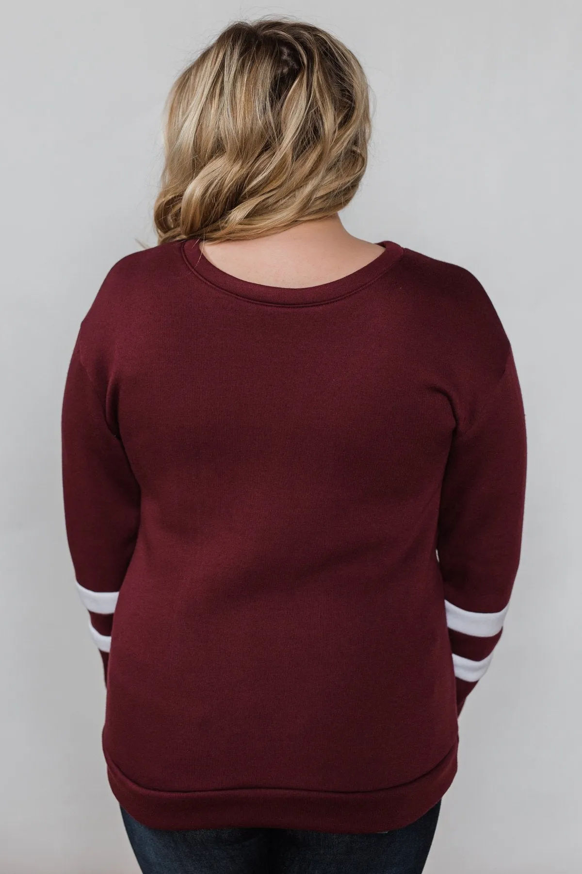 Just As Soft Varsity Stripe Crewneck- Burgundy