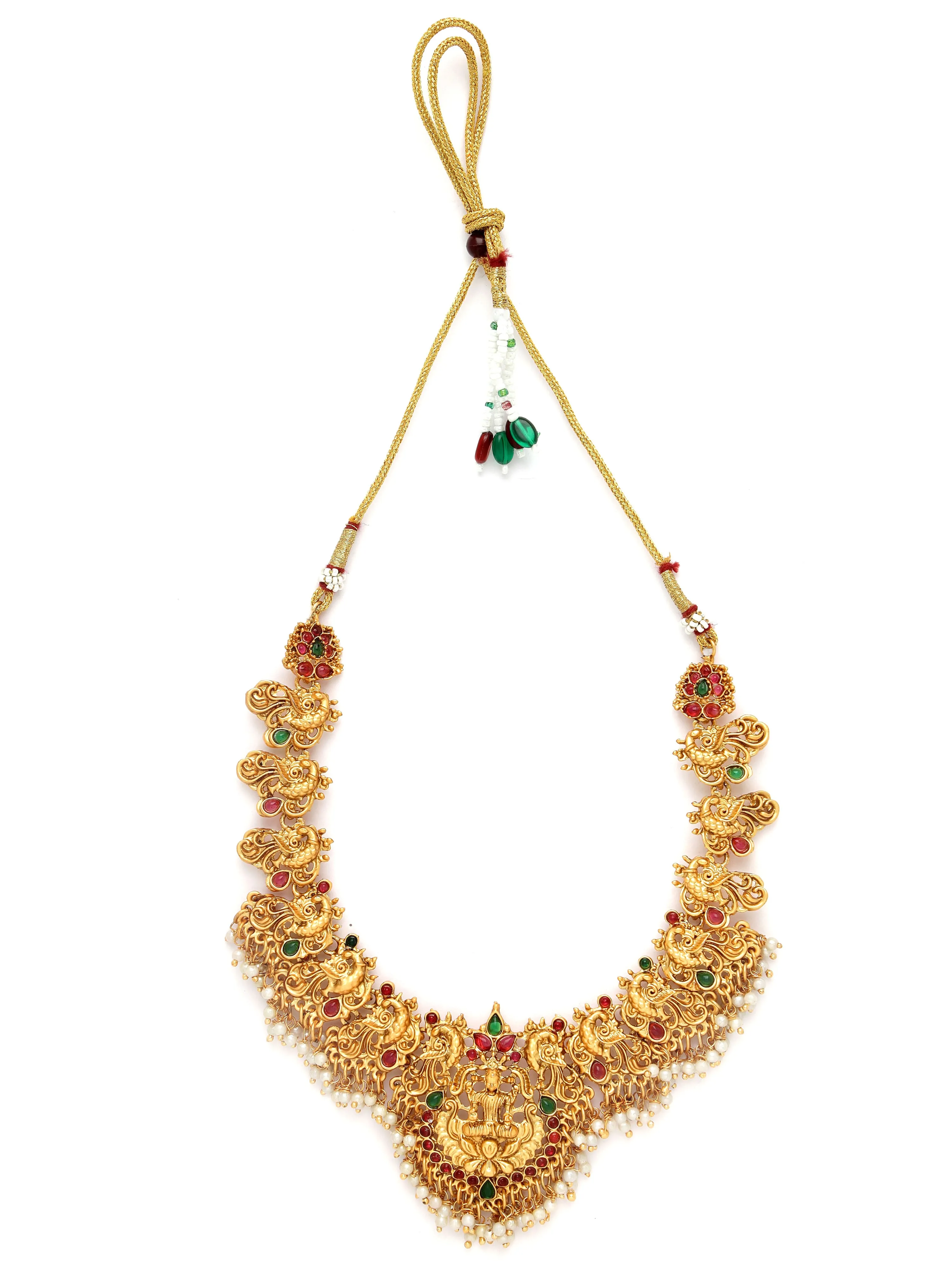 Karatcart Gold-Plated Stone-Studded Pearl Drop Beaded Temple Jewellery Set