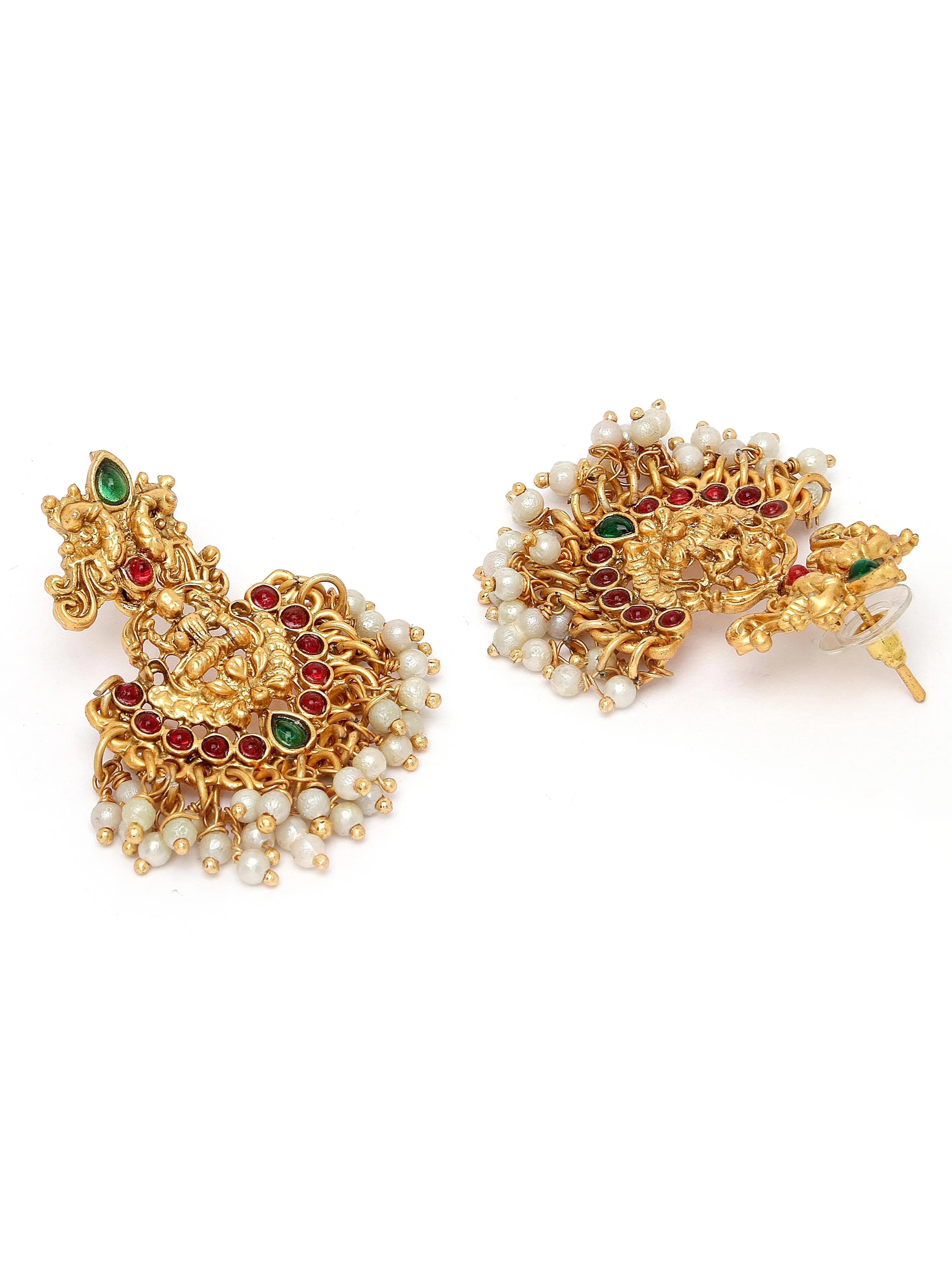 Karatcart Gold-Plated Stone-Studded Pearl Drop Beaded Temple Jewellery Set