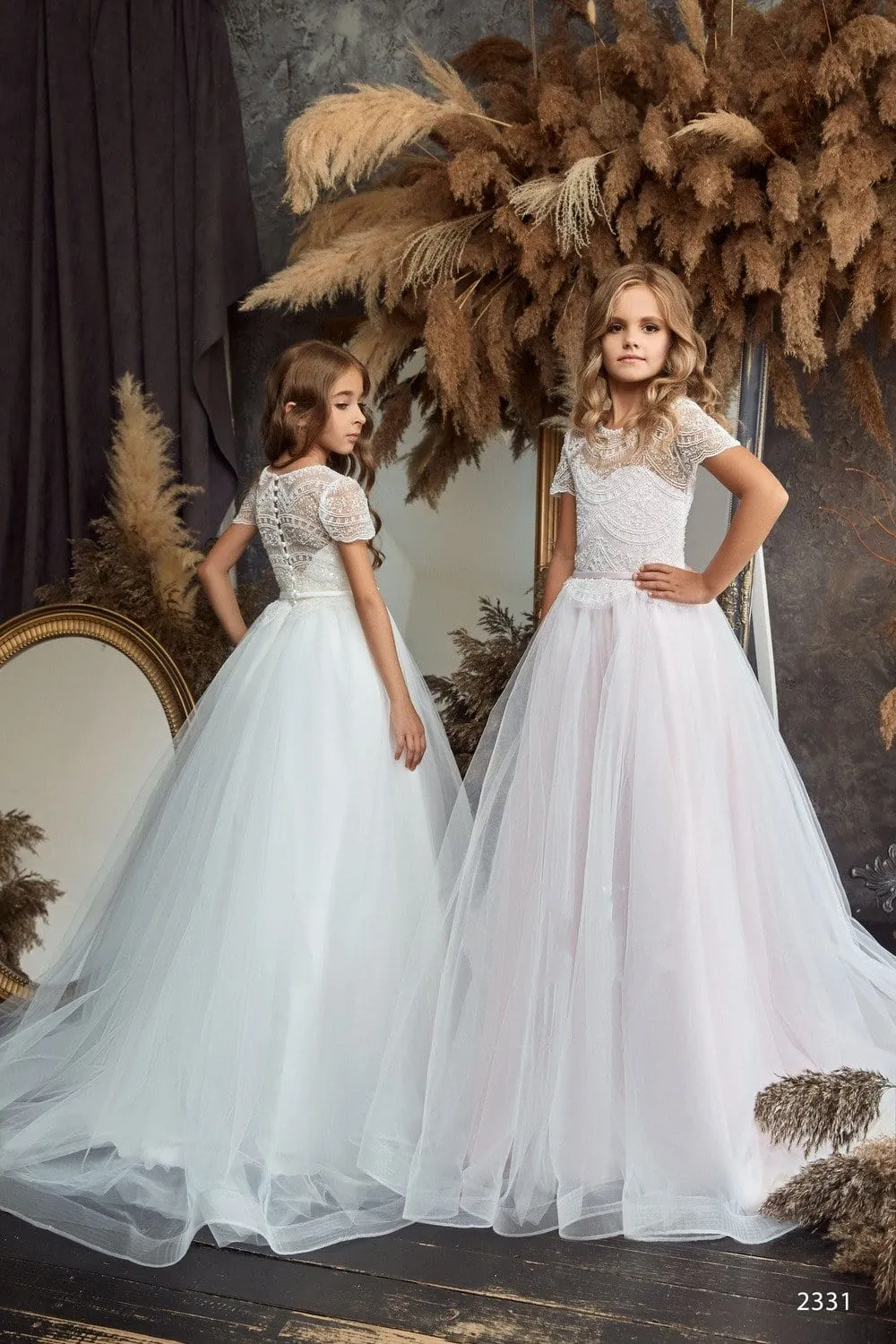 L2331 Short Sleeve Embellished Communion Dress