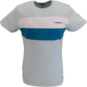 Lambretta Mens Cool Blue Cut and Sew Striped Retro T-Shirt