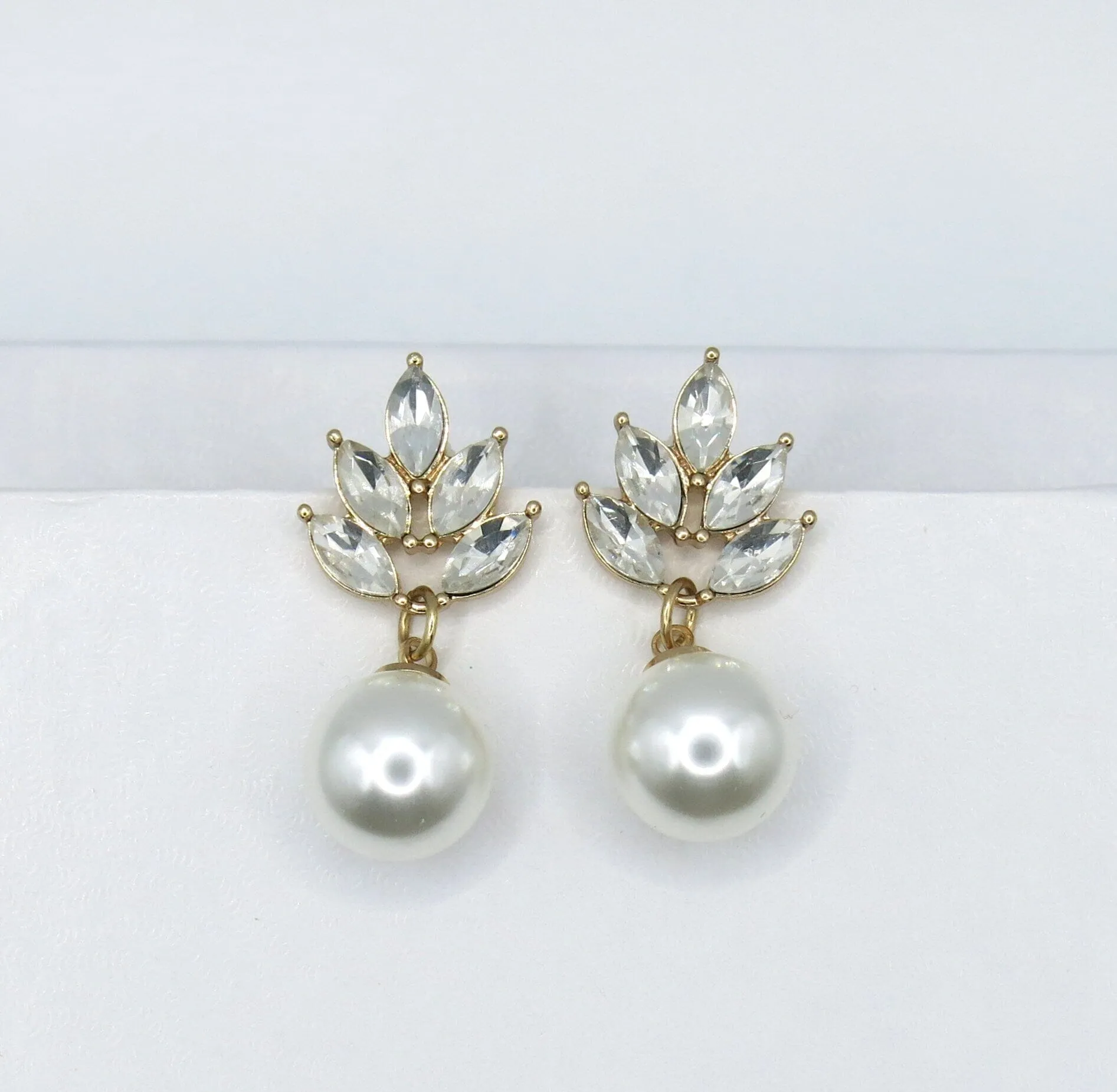 Large Pearl Dangle Crystal Stud Earrings, Wedding Bridal or Bridesmaid Pearl Drop Earrings, CZ Diamond Pearl Earrings
