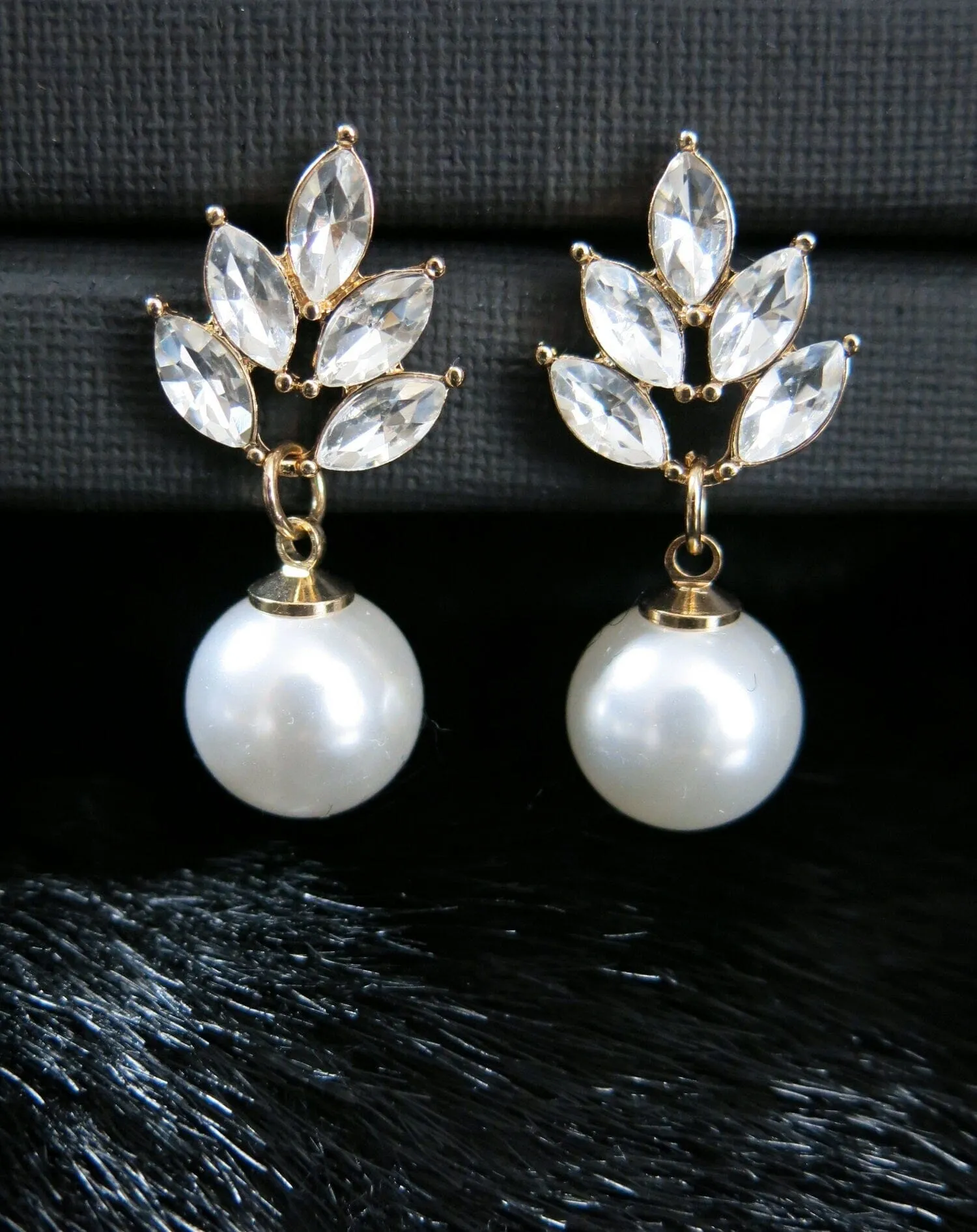 Large Pearl Dangle Crystal Stud Earrings, Wedding Bridal or Bridesmaid Pearl Drop Earrings, CZ Diamond Pearl Earrings