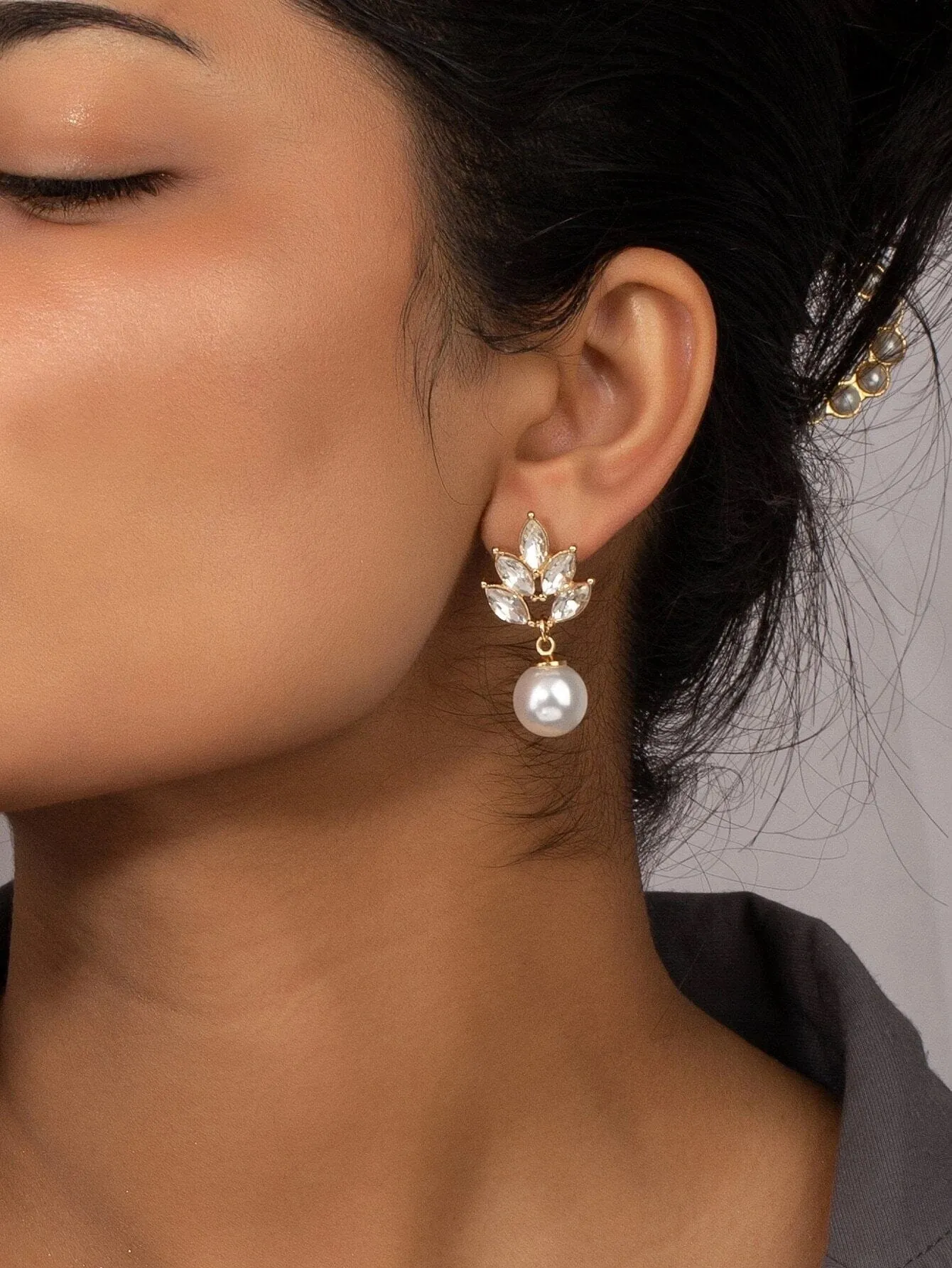 Large Pearl Dangle Crystal Stud Earrings, Wedding Bridal or Bridesmaid Pearl Drop Earrings, CZ Diamond Pearl Earrings