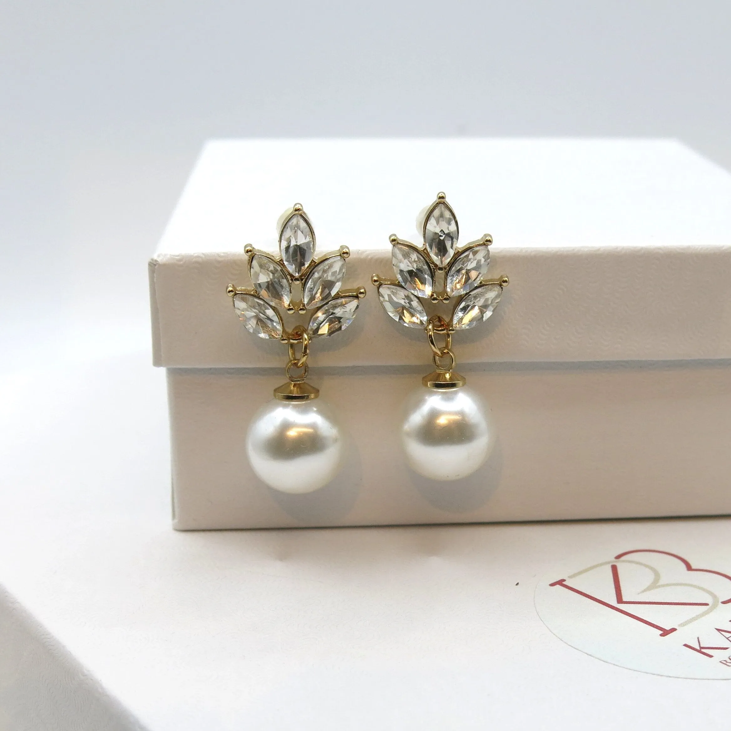 Large Pearl Dangle Crystal Stud Earrings, Wedding Bridal or Bridesmaid Pearl Drop Earrings, CZ Diamond Pearl Earrings