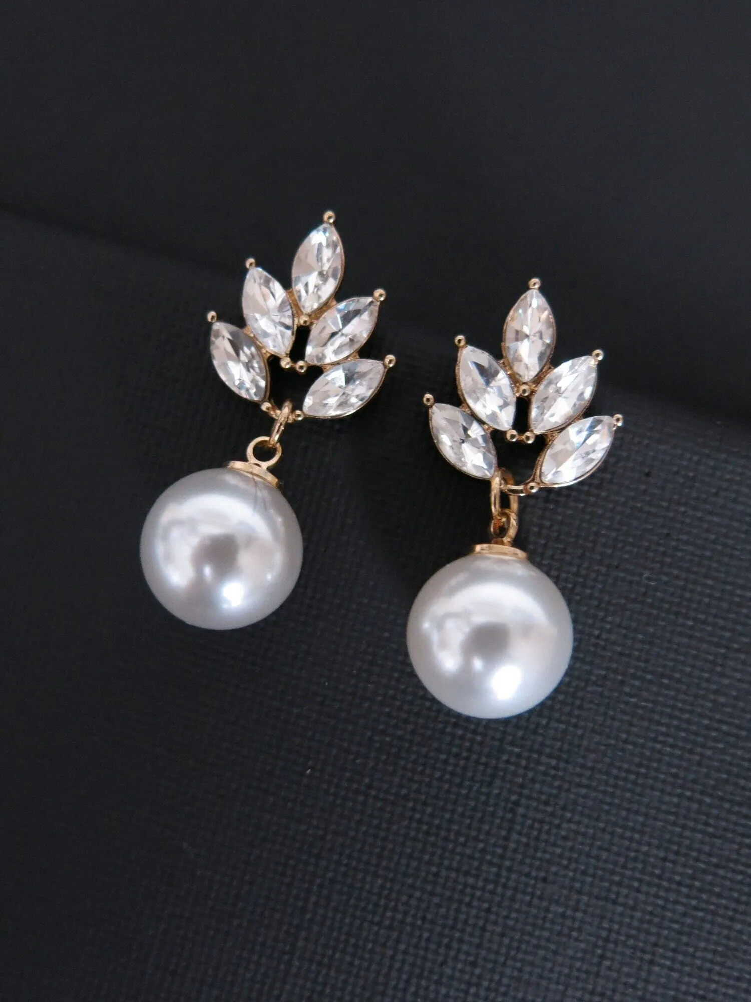 Large Pearl Dangle Crystal Stud Earrings, Wedding Bridal or Bridesmaid Pearl Drop Earrings, CZ Diamond Pearl Earrings