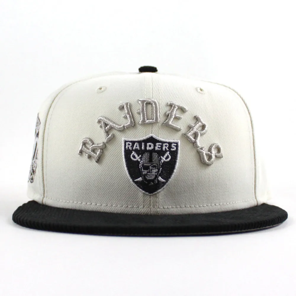 Las Vegas Raiders 60TH Anniversary New Era 59Fifty Fitted Hat V2 (Chrome White Corduroy Gray Under Brim)