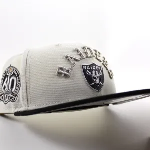 Las Vegas Raiders 60TH Anniversary New Era 59Fifty Fitted Hat V2 (Chrome White Corduroy Gray Under Brim)