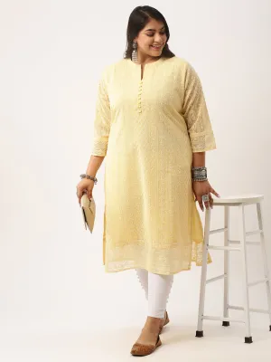 Lemon Paisley Embroidered Georgette Lucknowi Chikankari Kurta For Women - ZOLA