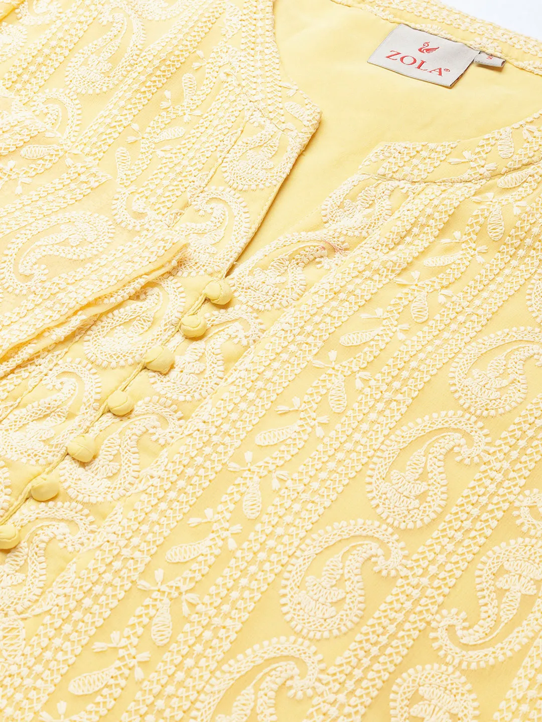 Lemon Yellow Kurta - Georgette Lucknowi Chikankari Kurta For Women