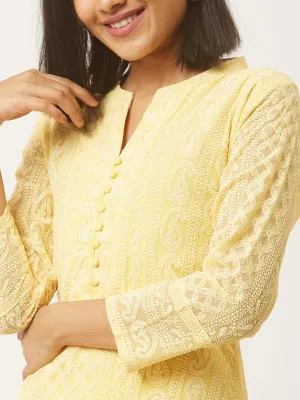 Lemon Yellow Kurta - Georgette Lucknowi Chikankari Kurta For Women