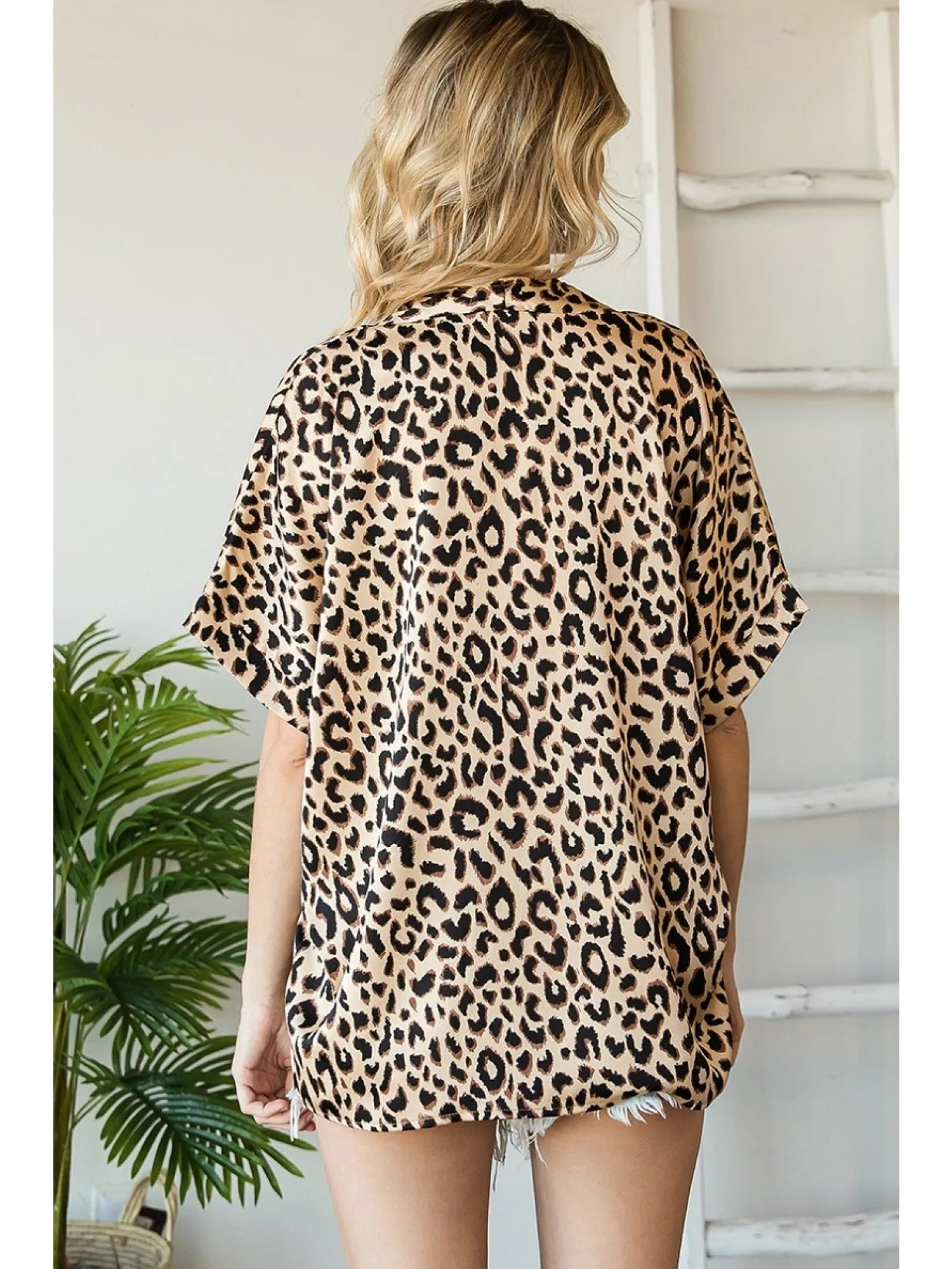 Leopard Satin V Neck Blouse