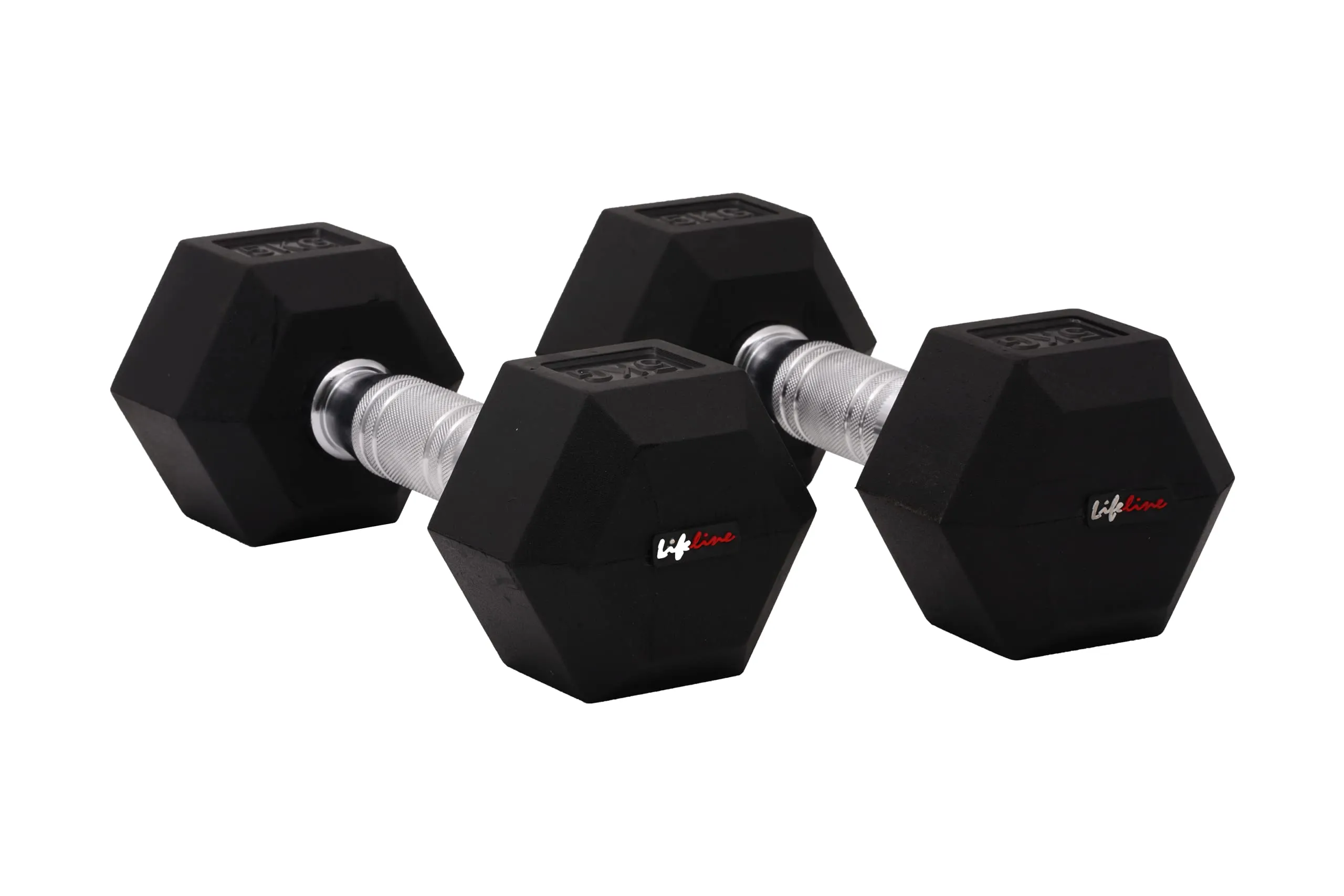 Lifeline 2.5 Kg Hexa Dumbbell Set Ideal for Home Gym Exercise Workout for Men & Women, Cast Iron Rubber Coated Encased, Perfect for Home Fitness- Pack of 2