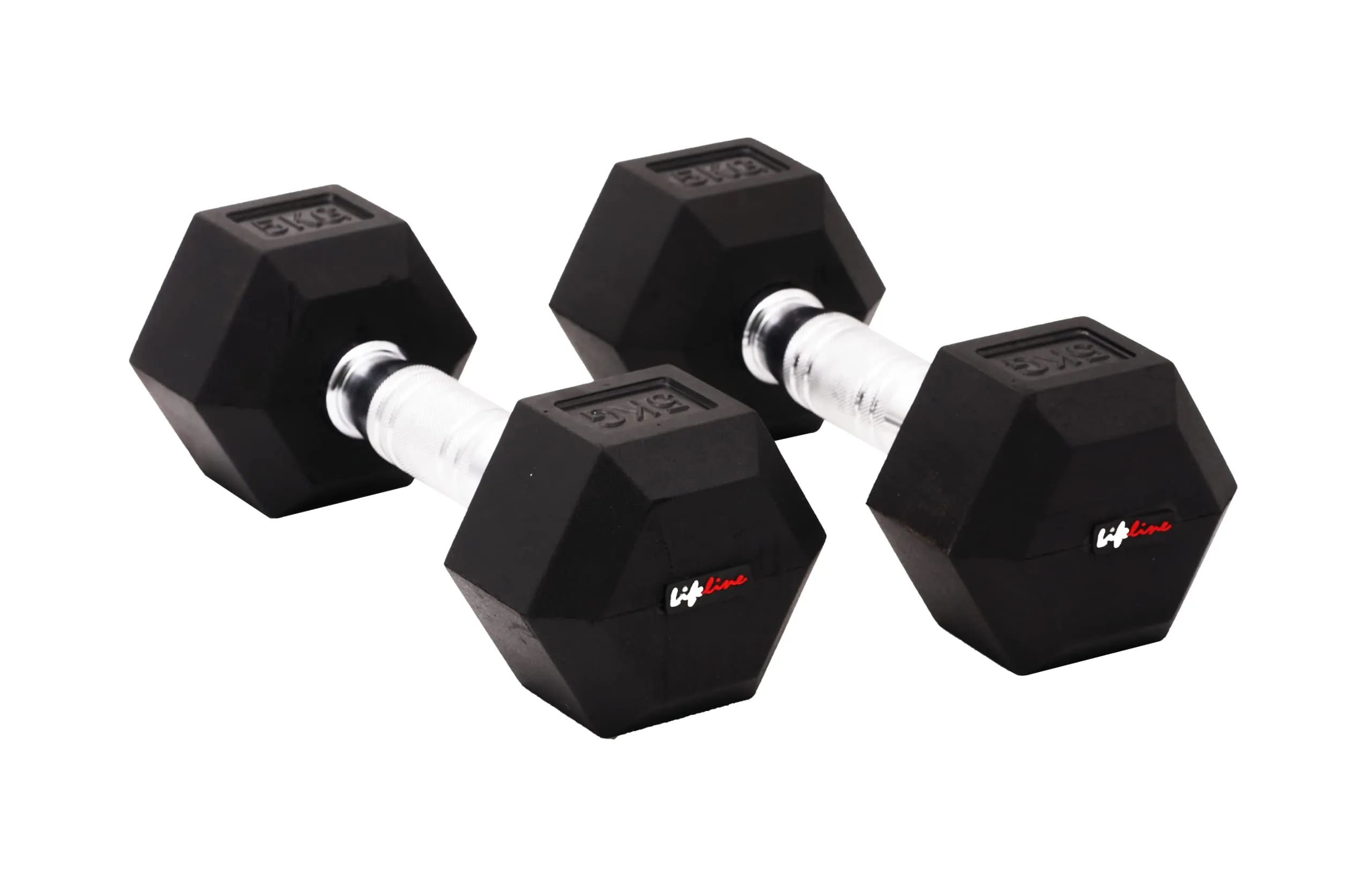 Lifeline 2.5 Kg Hexa Dumbbell Set Ideal for Home Gym Exercise Workout for Men & Women, Cast Iron Rubber Coated Encased, Perfect for Home Fitness- Pack of 2