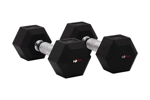 Lifeline 5 Kg Hexa Dumbbell Set Ideal for Home Gym Exercise Workout for Men & Women, Cast Iron Rubber Coated Encased, Perfect for Home Fitness- Pack of 2
