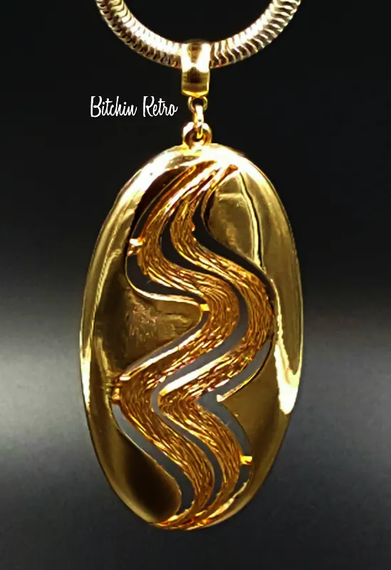 Lisner Vintage Pendant Necklace On Snake Chain with Groovy Mod Style