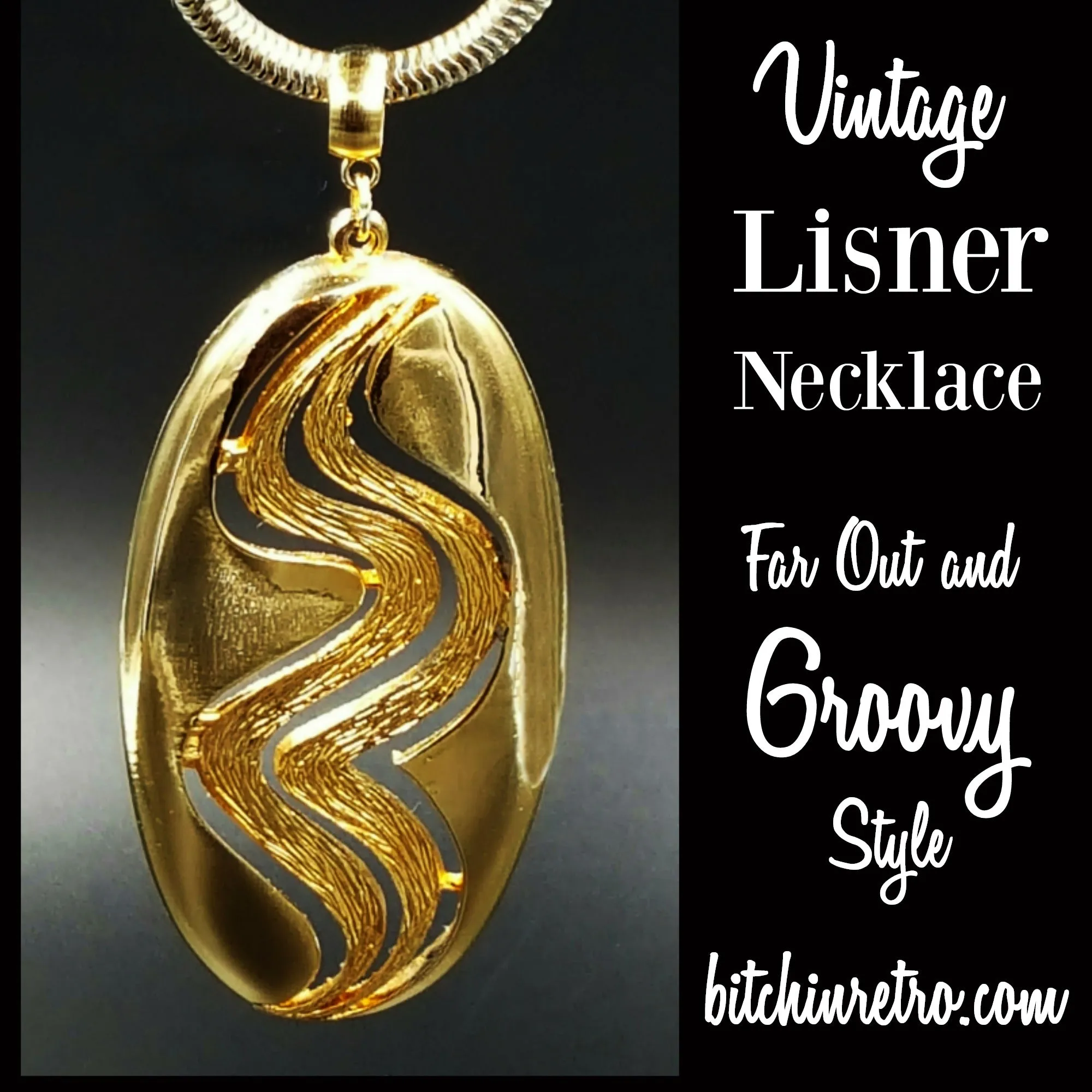 Lisner Vintage Pendant Necklace On Snake Chain with Groovy Mod Style