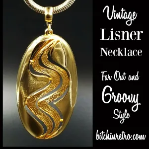 Lisner Vintage Pendant Necklace On Snake Chain with Groovy Mod Style