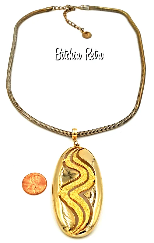 Lisner Vintage Pendant Necklace On Snake Chain with Groovy Mod Style