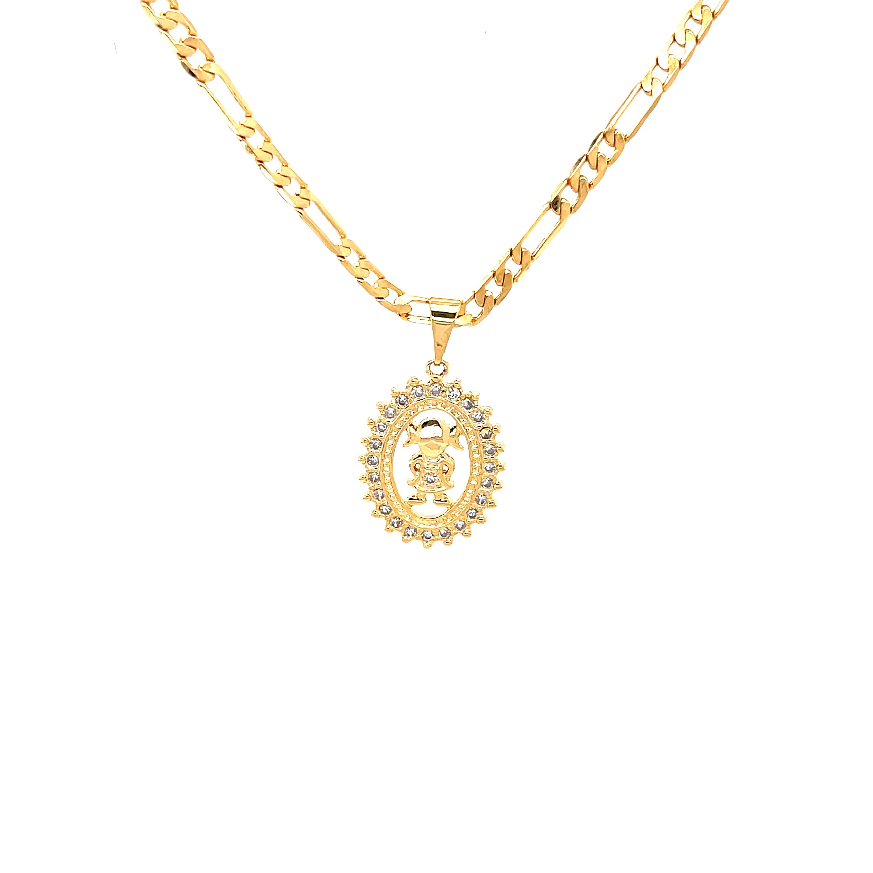 Little Daughter with Zirconia Stones Pendant Necklace Figaro 22"