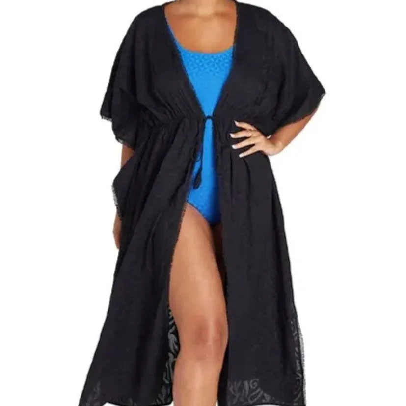 Long Kimono Cotton Jacquard Black