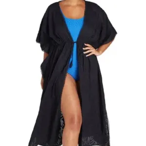 Long Kimono Cotton Jacquard Black