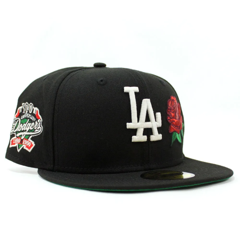 Los Angeles Dodgers 100 Anniversary New Era 59Fifty Fitted Hat (Glow in the Dark Rose Black Green Under Brim)