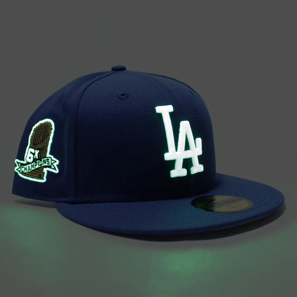 Los Angeles Dodgers 6X Championships New Era 59Fifty Fitted Hat (Glow in The Dark Blue Grey Under Brim)